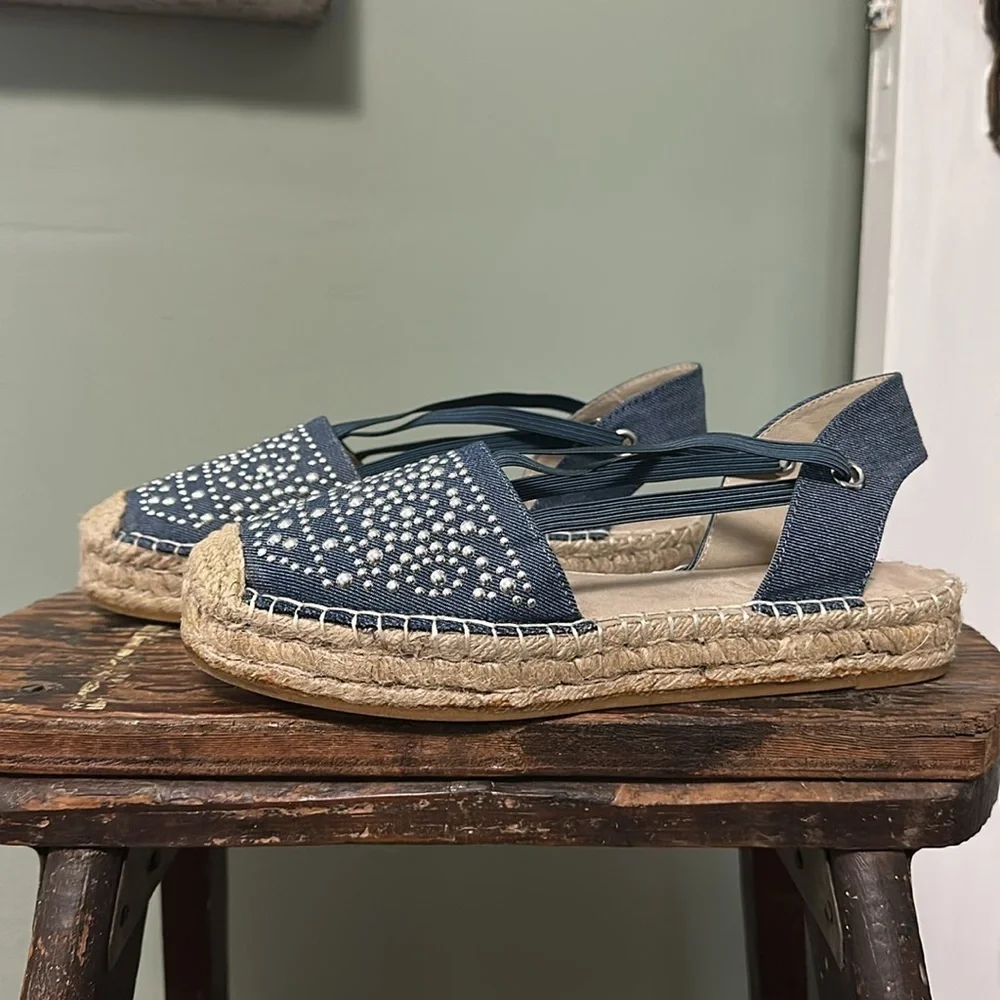 WHITE MOUNTAIN Highland Blue Denim Espadrille Sandals